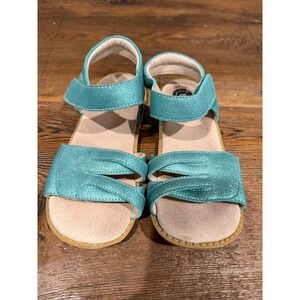Livie & Luca Girls Teal Shimmer Metallic Strappy Sandals Size 3Y Hook Loop